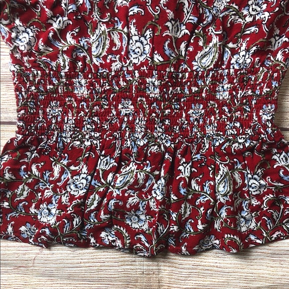 Anthropologie Feather Bone Latrobe floral lace-up smocked peplum blouse - Picture 9 of 9